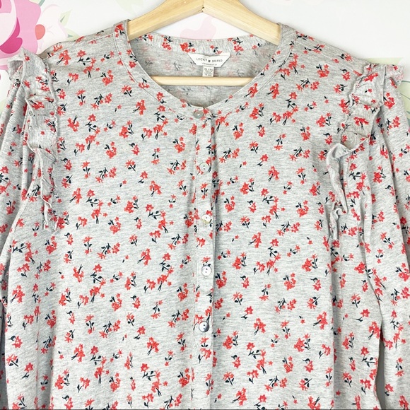 NEW Lucky Brand Gray Floral Long Sleeves XL - Picture 2 of 8